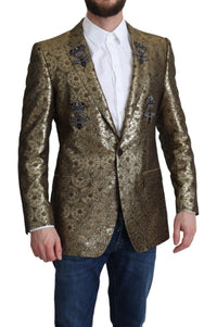 Thumbnail for Elegant Gold Jacquard Martini Blazer Jacket