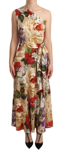 Thumbnail for Beige One Shoulder Floral Mid Length Dress