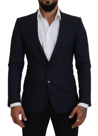 Thumbnail for Elegant Blue Wool Silk Blazer Jacket