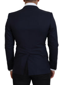 Thumbnail for Elegant Blue Wool Silk Blazer Jacket