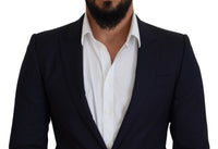 Thumbnail for Elegant Blue Wool Silk Blazer Jacket