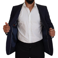 Thumbnail for Elegant Blue Wool Silk Blazer Jacket