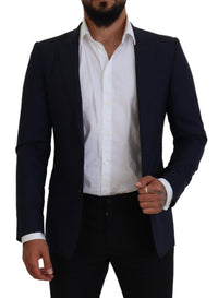 Thumbnail for Elegant Blue Wool Silk Blazer Jacket