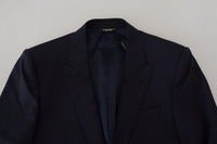 Thumbnail for Elegant Blue Wool Silk Blazer Jacket