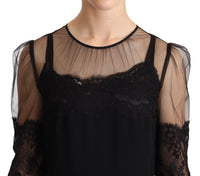 Thumbnail for Black Sheer Floral Lace Crystal Maxi Dress