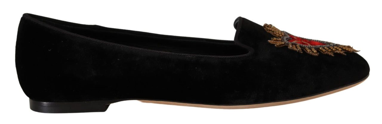 Black DG Sacred Heart Patch Slip On Flat Shoes