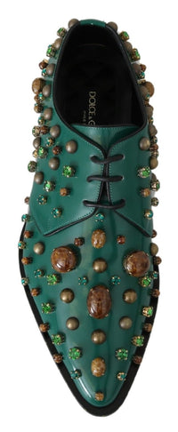Thumbnail for Emerald Leather Dress Shoes with Crystal Accents