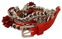 Thumbnail for Elegant Floral Rose Waist Belt in Vibrant Red