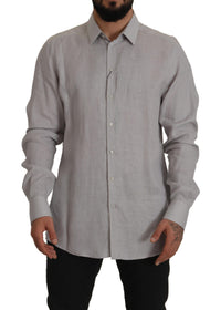 Thumbnail for Elegant Grey Slim Fit Linen Shirt
