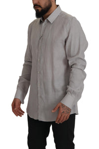 Thumbnail for Elegant Grey Slim Fit Linen Shirt