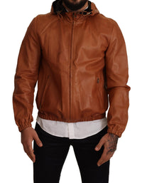 Thumbnail for Elegant Brown Leather Bomber Jacket