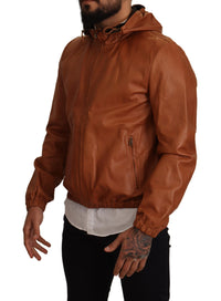 Thumbnail for Elegant Brown Leather Bomber Jacket