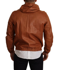 Thumbnail for Elegant Brown Leather Bomber Jacket