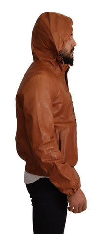 Thumbnail for Elegant Brown Leather Bomber Jacket