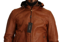 Thumbnail for Elegant Brown Leather Bomber Jacket