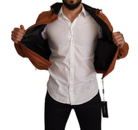 Thumbnail for Elegant Brown Leather Bomber Jacket