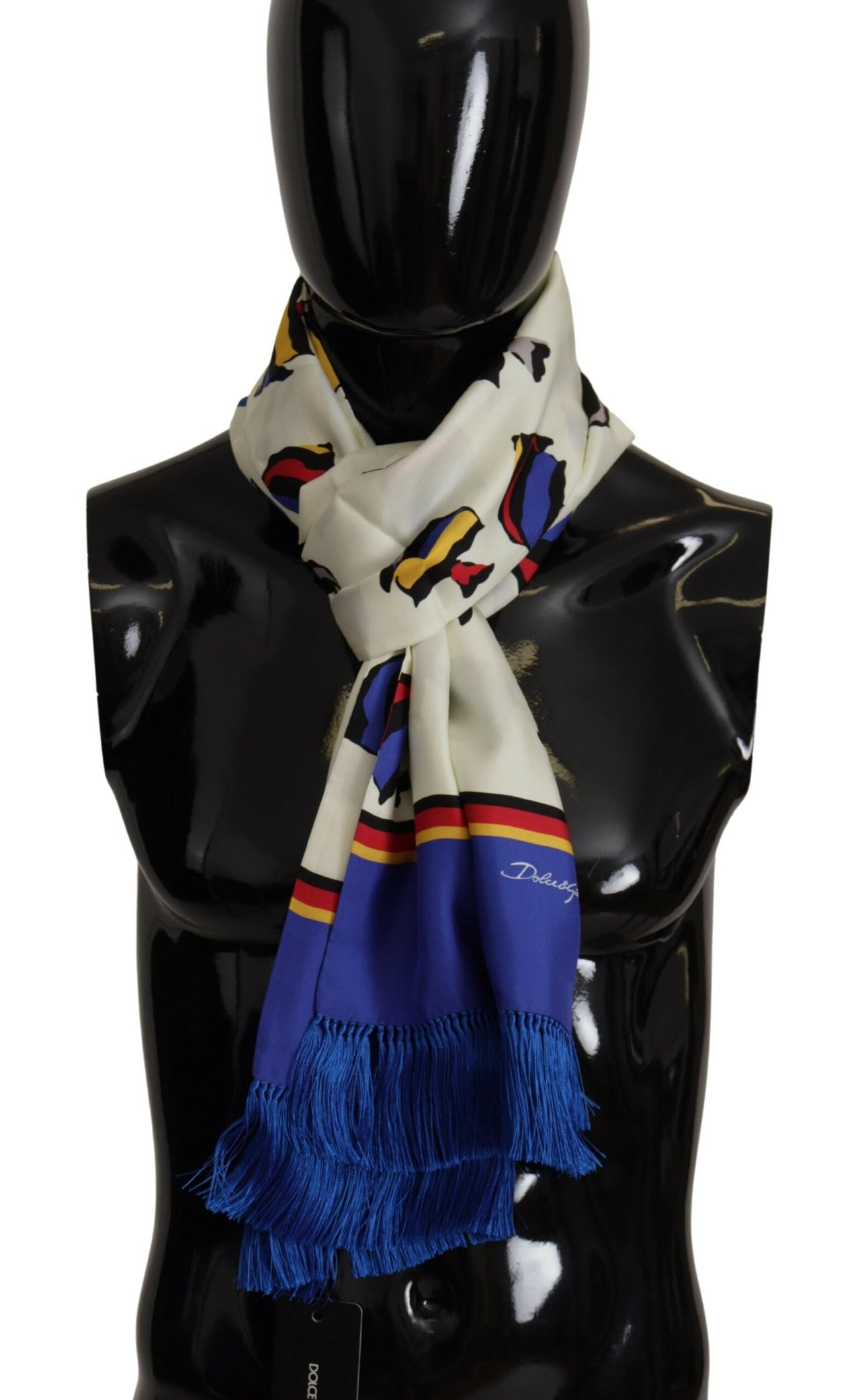 Multicolor Fish Printed Shawl Neck Wrap Fringe Scarf