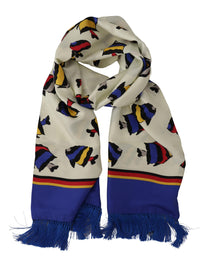 Thumbnail for Multicolor Fish Printed Shawl Neck Wrap Fringe Scarf