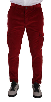 Thumbnail for Red Corduroy Cotton Cargo Skinny Trouser Pants