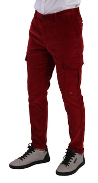 Thumbnail for Red Corduroy Cotton Cargo Skinny Trouser Pants