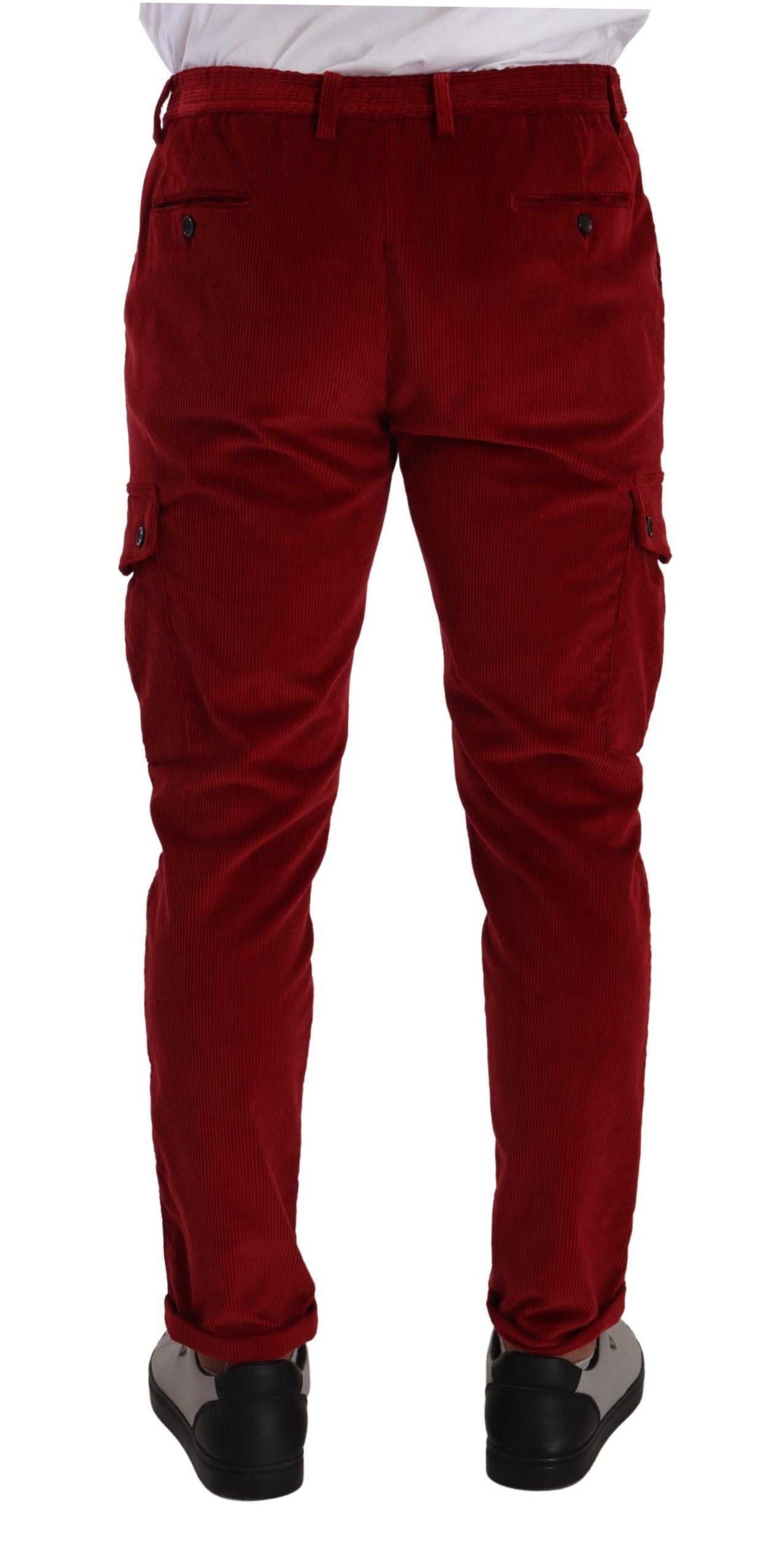 Red Corduroy Cotton Cargo Skinny Trouser Pants