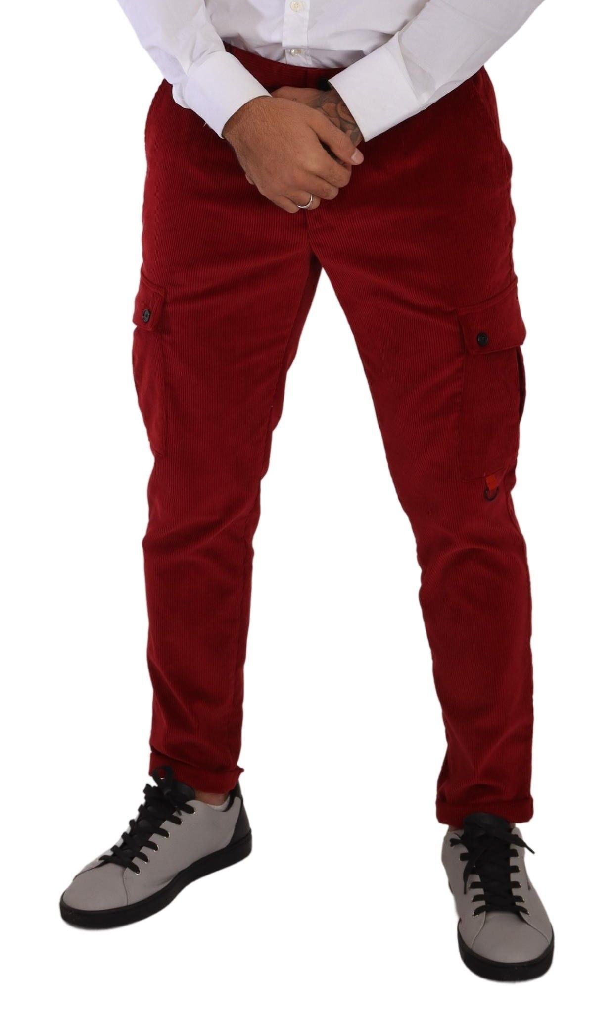 Red Corduroy Cotton Cargo Skinny Trouser Pants