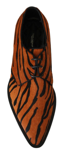 Thumbnail for Tiger Pattern Dress Shoes with Pony Hair