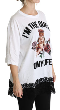 Thumbnail for White Angel Print Cotton Round Neck Shirt Tops