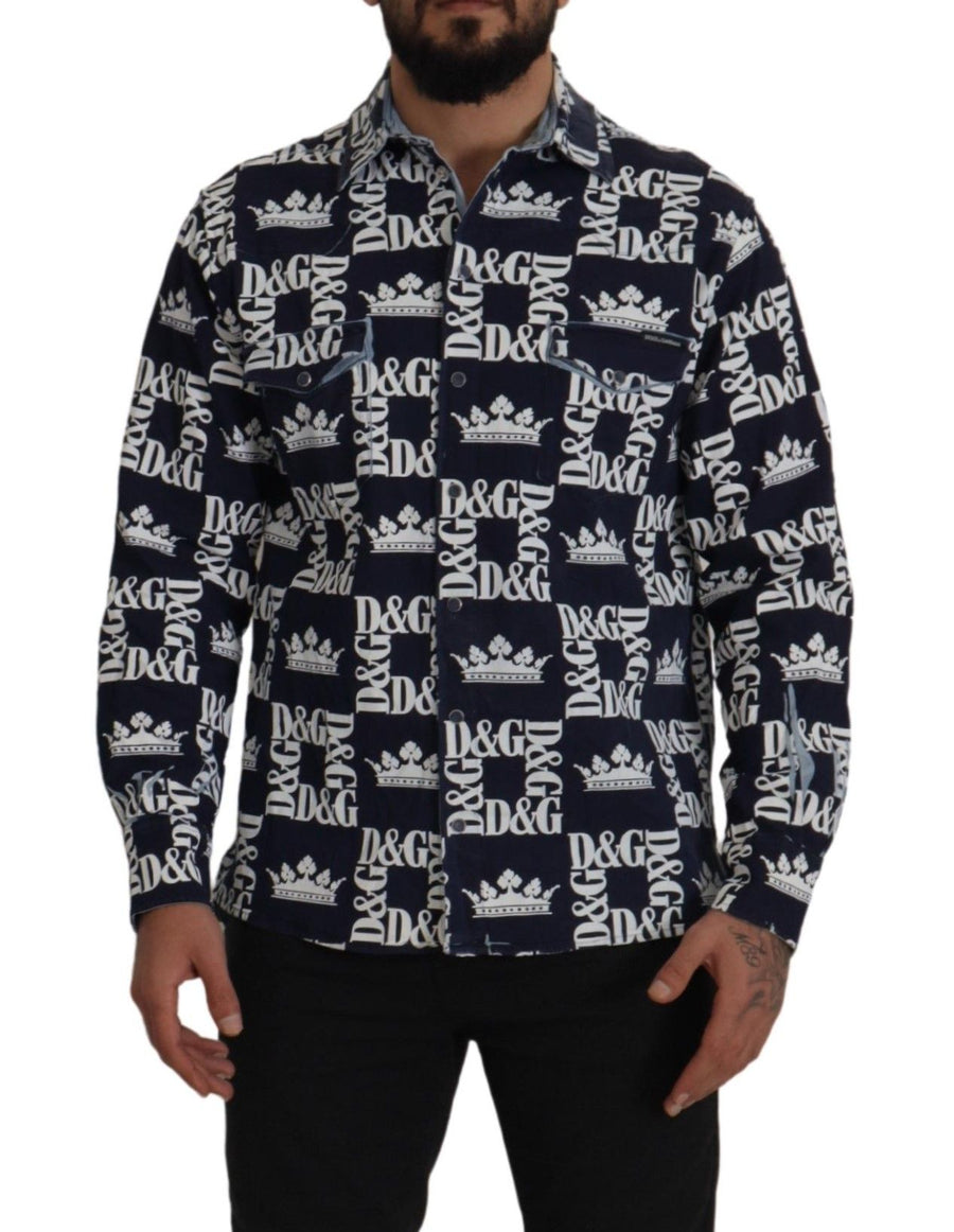 Elegant Slim Fit Blue Crown Shirt