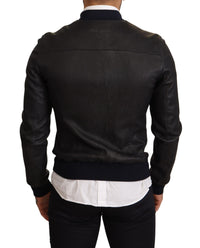 Thumbnail for Blue Leather Full Zip Bomber Men Jacket