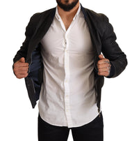 Thumbnail for Blue Leather Full Zip Bomber Men Jacket
