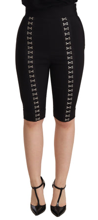 Thumbnail for Black Wool Stretch Slim Fit High Waist Shorts