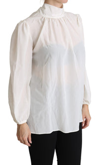 Thumbnail for Elegant White Silk Pussy Bow Blouse