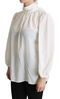 Thumbnail for Elegant White Silk Pussy Bow Blouse