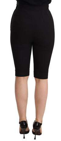Thumbnail for Black Wool Stretch Slim Fit High Waist Shorts