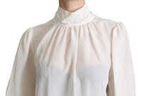 Thumbnail for Elegant White Silk Pussy Bow Blouse