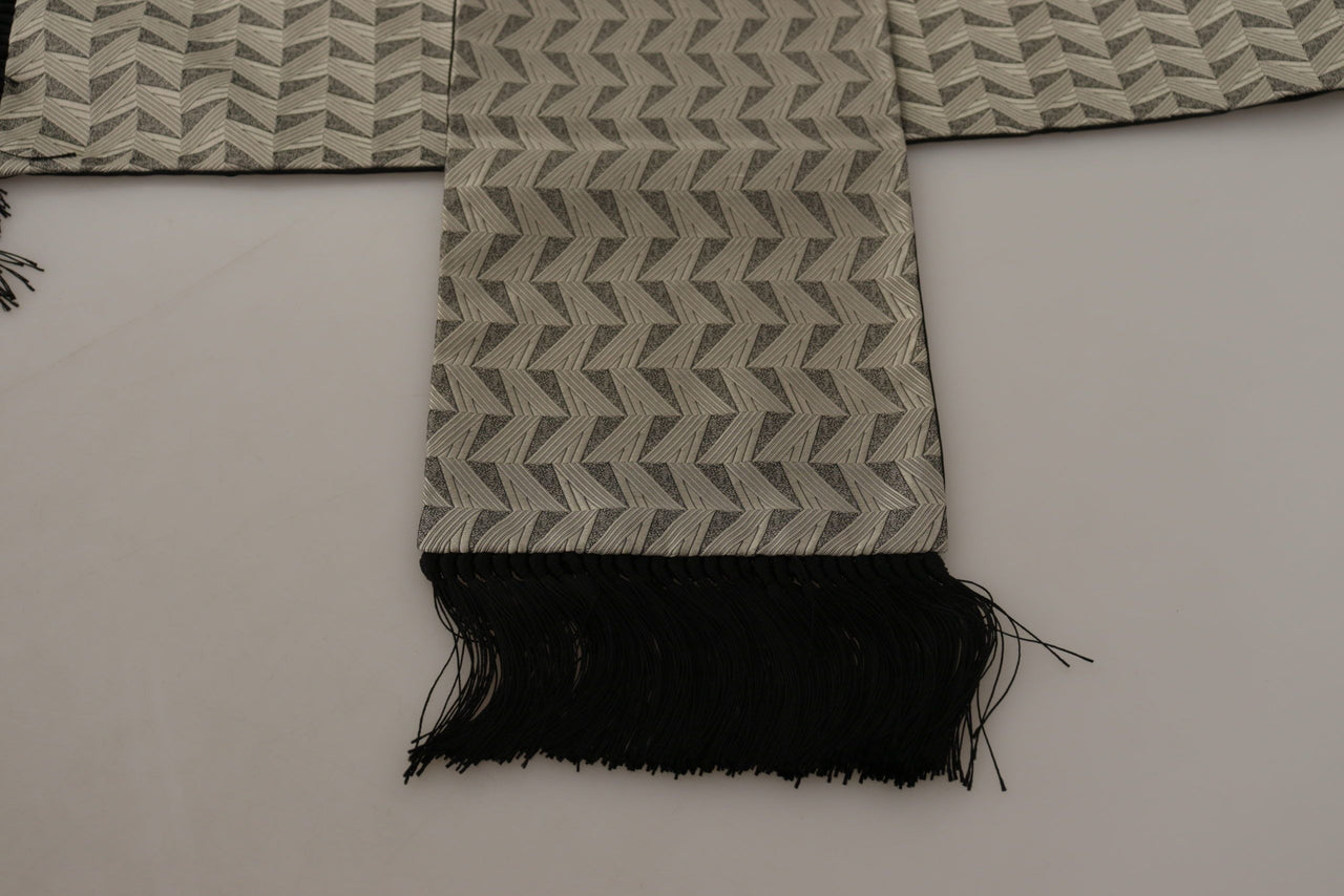 Black Grey Geometric Patterned Shawl Fringe