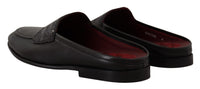 Thumbnail for Exquisite Black & Burgundy Leather Slides