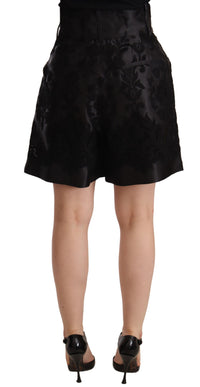 Thumbnail for Black Floral Brocade High Waist Mini Shorts