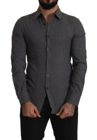 Thumbnail for Sleek Gray Cotton Casual Button Front Shirt