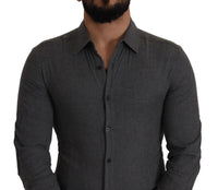 Thumbnail for Sleek Gray Cotton Casual Button Front Shirt