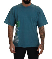 Thumbnail for Blue Logo Print Crewneck Cotton T-shirt