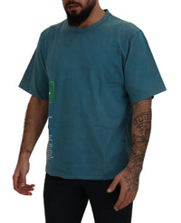 Thumbnail for Blue Logo Print Crewneck Cotton T-shirt