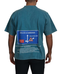 Thumbnail for Blue Logo Print Crewneck Cotton T-shirt