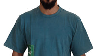 Thumbnail for Blue Logo Print Crewneck Cotton T-shirt
