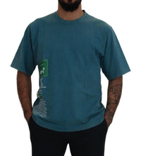 Thumbnail for Blue Logo Print Crewneck Cotton T-shirt