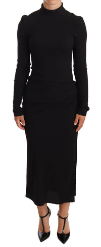 Thumbnail for Elegant Black Turtleneck Sheath Dress