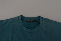 Thumbnail for Blue Logo Print Crewneck Cotton T-shirt