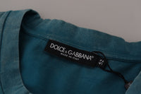 Thumbnail for Blue Logo Print Crewneck Cotton T-shirt