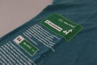 Thumbnail for Blue Logo Print Crewneck Cotton T-shirt